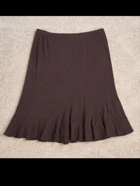 Joseph Ribkoff Midi Ruffle Hem Skirt Woman 12 Brown Elastic Waist Flowy Career